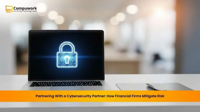 Laptop displaying a digital security lock icon, representing cybersecurity risk mitigation and data protection for financial services firms